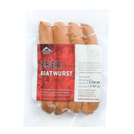 Sausages Beer Bratwurst Bali Highlands Organic 250gr